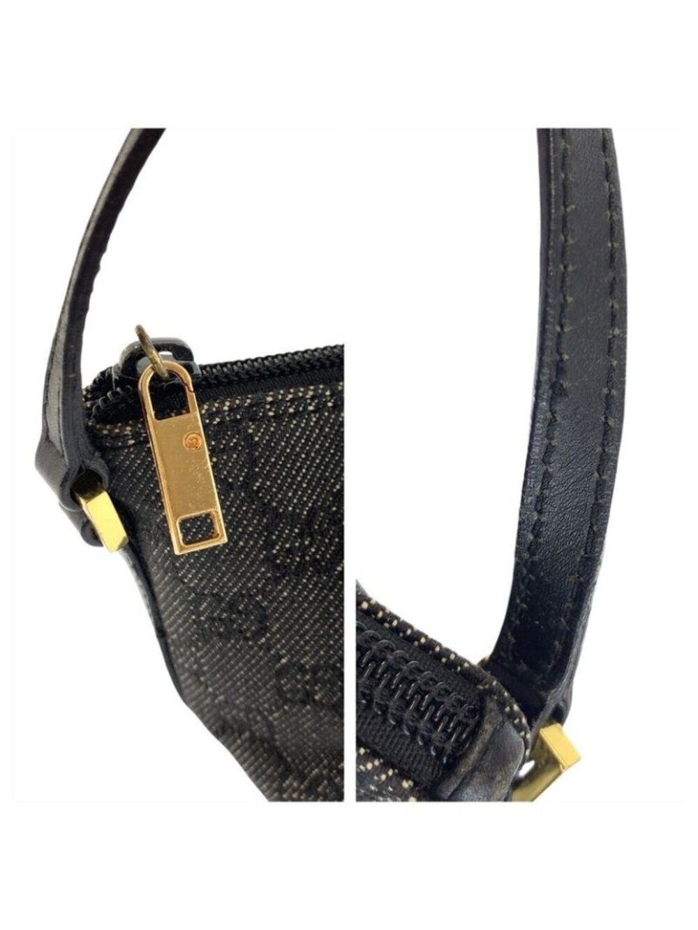 Gucci Black Gold GG Canvas Leather Handbag Pouch - Picture 5 of 9